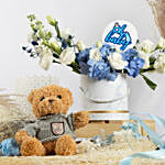 Baby Boy Celebration Flowers Box with Teddy