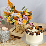 Best Wishes Flowers Arrangement and Cake Combo