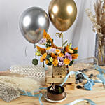 Best Wishes Flowers with Mono Cake & Balloons