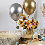 Best Wishes Flowers with Mono Cake & Balloons