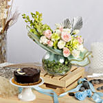 Forest Breeze Flowers Arrangement and Cake Combo