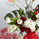 Red Vase Flowers Arrangement