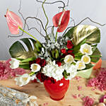 Red Vase Flowers Arrangement