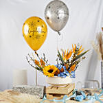 Yellow and Blue Flowers Magic with Congrats Balloons