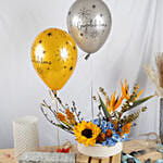 Yellow and Blue Flowers Magic with Congrats Balloons