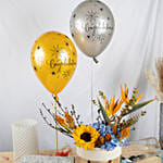 Yellow and Blue Flowers Magic with Congrats Balloons