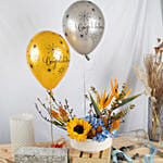 Yellow and Blue Flowers Magic with Congrats Balloons