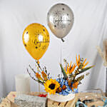 Yellow and Blue Flowers Magic with Congrats Balloons