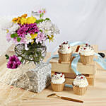 Chrysanthemum Flower Arrangement with Cupcakes