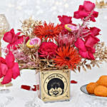 Happy Diwali Flowers and Motichoor Ladoo