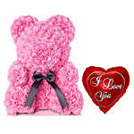 Artificial Roses Teddy Light Pink With I Love You Balloon For Love