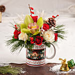 Mixed Flowers in Christmas Mug