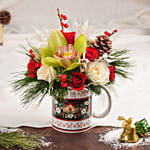 Mixed Flowers in Christmas Mug