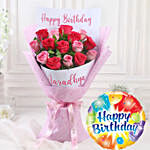 Joyful Personalised Rose Bouquet with Birthday Balloon
