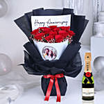 Anniversary Roses of Love Bouquet with Mini Moet Champagne