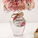 January Birthday Wish Flowers Vase And Sweet Box