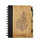 Engraved Text Bamboo Notebook With Pen