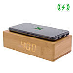 Engraved Text Bamboo Wireless Charger with Clock