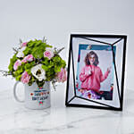 Birthday Flowers in Mug with Photo Frame