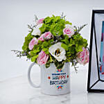 Birthday Flowers in Mug with Photo Frame