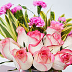 Dual Shade Roses And Carnations In Vase For Valentine