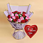 Love Expressions Pink And Red Roses Bouquet With I Love You Balloon For Valentines Day