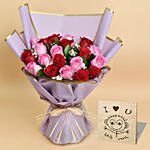 Love Expressions Pink And Red Roses Bouquet With I Love You Table Top For Valentines Day