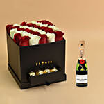 Love Floral Roses with Chocolates For Valentine And Moet Champagne