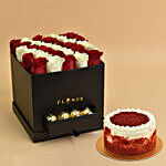 Love Floral Roses with Chocolates For Valentine And Red Velvet Cake