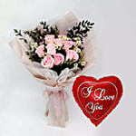 Titanic Rose Chamomile Love Bouquet With I Love You Balloon For Valentines