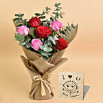 3 Pink 3 Red Roses Bouquet With I You Table Top For Valentines