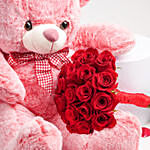 Red Roses with Big Pink Teddy