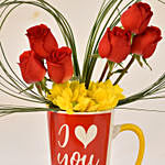 Vday Flowers Arrangement in Coffee Mug