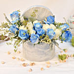 White and Blue Roses Arranngement in Box