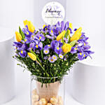 Feb Birthday Flower Iris & Tulips with Rocher