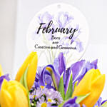 Feb Birthday Flower Iris & Tulips with Rocher