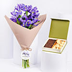 February Birthday Iris Bouquet and Treats Box Combo
