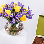 Iris and Roses Flowers with Treats Box