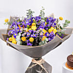 IRIS Flowers Bouquet with Birthday Chocolate Cake