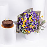 IRIS Flowers Bouquet with Birthday Chocolate Cake