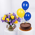 Iris Flowers with Birthday Cake and Balloons