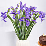 IRIS Flowers Arrangement in Premium Vase with Cake
