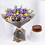 IRIS Flowers Bouquet with Birthday Chocolate Cake