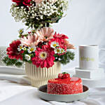 Mesmerised Pink Flowers and Cake For valentiens Day
