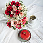 Mesmerised Pink Flowers and Cake For valentiens Day
