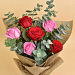 3 Pink 3 Red Roses Love Bouquet For Valentines Day With Chocolates Bar