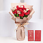 8 Cappaccino and Red Roses Bouquet with Chocolates For Valentines Day