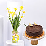 Daffodils Arrangement with Cake for Birthday