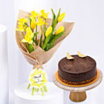 Daffodils NTulips Birthday Flower Bouquet with Cake