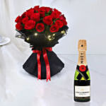 LED Rose Bouquet with Mini Moet Champagne